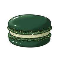 Whimsical Kawaii Macaron in Deep Green Shades with a Glossy Glow on Transparent Background png