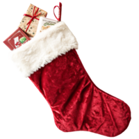 Christmas Stocking Filled with Gifts Festive Red Velvet Design for Holidays png