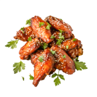 Delicious Glazed Chicken Wings with Sesame Seeds and Parsley Garnish png