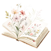 Watercolor Floral Book Illustration Open Notebook with Delicate Botanical Paintings png