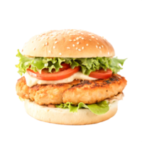 Delicious Grilled Chicken Burger with Sesame Bun, Lettuce, and Tomato png