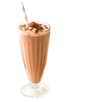 Delicious Chocolate Milkshake in Glass with Straw and Chocolate Topping png