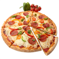 Delicious Pepperoni Pizza with Fresh Vegetables and Basil High-Resolution Food Photography png