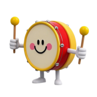 a cute cartoon drum character with a smile on his face png