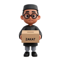 cartoon character holding a box with the word zakat on it cartoon character, hd png
