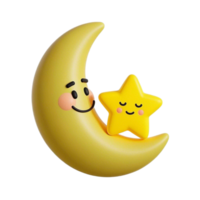 A cute yellow crescent with a smiling face and a star png