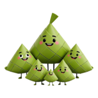 A group of green ketupat with smiling faces png