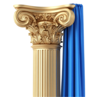 Greek Ionic Column with Blue Drapery for Classical Architecture png