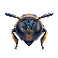 Macro View of Blue Bee with Unique Antennae png