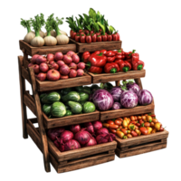 Fresh Market Stall with Assorted Fruits and Vegetables png