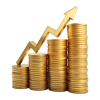 Financial Growth, Stacks of golden coins ascending with a rising arrow, symbolizes financial growth, investment, and economic coin png