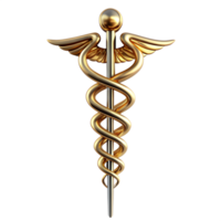 Caduceus medical symbol with golden snakes and wings transparent background png