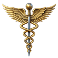Caduceus medical icons with golden snakes and wings png