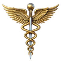 Caduceus medical symbol and icons with golden snakes and wings png