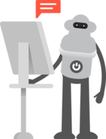Robot Character Working on Computer Illustration png