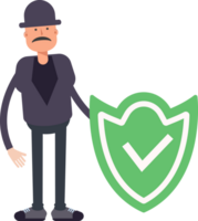 Old Man Character and Check Mark Shield png