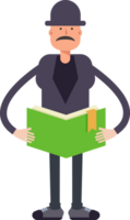 Old Man Character Reading Book png