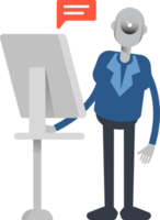Robot Employee Character Working on Computer png