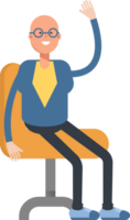 Blue Suit Bald Man Character Sitting on Chair png