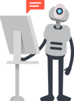 White Humanoid Robot Character Working on Computer png