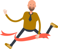 Bald Businessman Character Running at Finish Line png