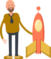 Bald Businessman Character and Rocket png