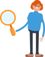 Woman Character Holding Magnifier png