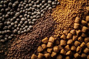 A close up of different colored dog food photo