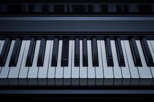 A close up of a black and white piano keyboard photo