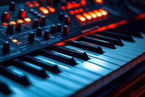 A keyboard with red lights on it photo