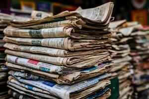 A stack of newspapers with the top one saying The New York Times photo