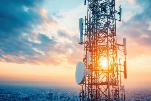 A tall tower with a large antenna on top photo