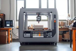 A large machine with a wooden table in front of it photo