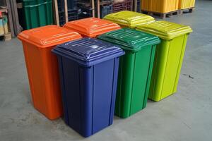 colored containers for sorting garbage photo