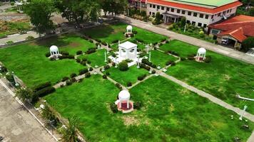 drone footage of a gazebo on a public park video