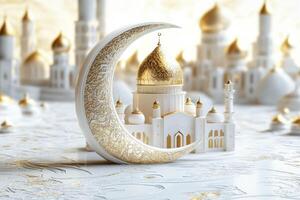 Islamic architecture with golden crescent and mosque photo