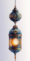 An ornate hanging lamp with a crescent on it photo