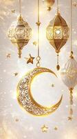 Golden crescent and stars hanging from the ceiling photo