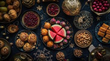 A table with various types of food on it photo