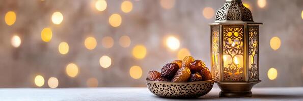 Ramadan kabab and dates with golden light photo