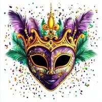 Mardi gras mask with feathers and feathers on a white background photo