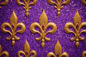 A purple background with gold fleur de lis photo