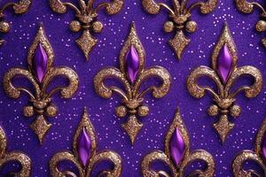 A purple background with gold fleur de lis photo