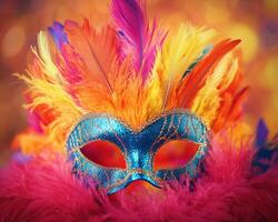 A colorful carnival mask with feathers photo