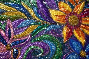A colorful sequin covered fabric with flowers photo