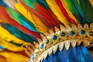 A colorful mask with feathers on it photo