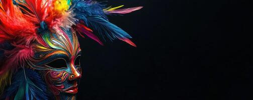 A colorful carnival mask with feathers on it photo