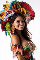 A beautiful woman in a colorful costume photo