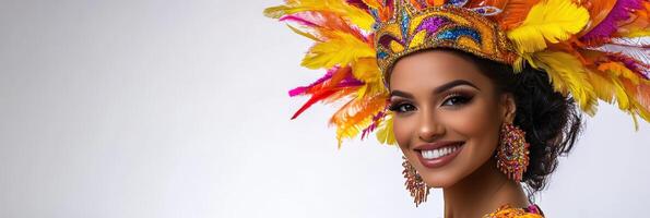 A woman in a colorful costume with feathers photo