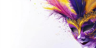 A colorful mask with feathers on it photo